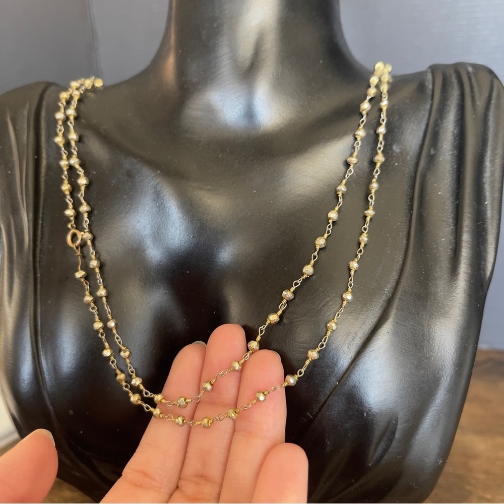 Gold filled 14k long 42 inch metal bead necklace - Picture 5 of 6